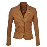 Women's Vintage Brown Sheep Leather Slim Fit Blazer Jacket