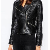 Womens Biker Designer Quilted Black Leather Jacket