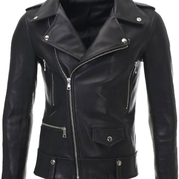 Womens Black Sheepskin Assymetrical Biker Leather Jacket