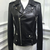 Womens Black Sheepskin Assymetrical Biker Leather Jacket