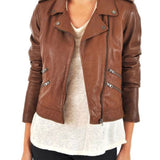 Womens Assymetrical Zipper Brown Biker Leather Jacket