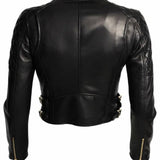 Womens Assymetrical Black Leather Biker Jacket