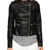 Women's Asymmetrical Black Sheep Leather Biker Jacket