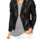 Women's Asymmetrical Black Sheep Leather Biker Jacket