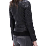 Womens Quilted Black Motorcycle Leather Jacket