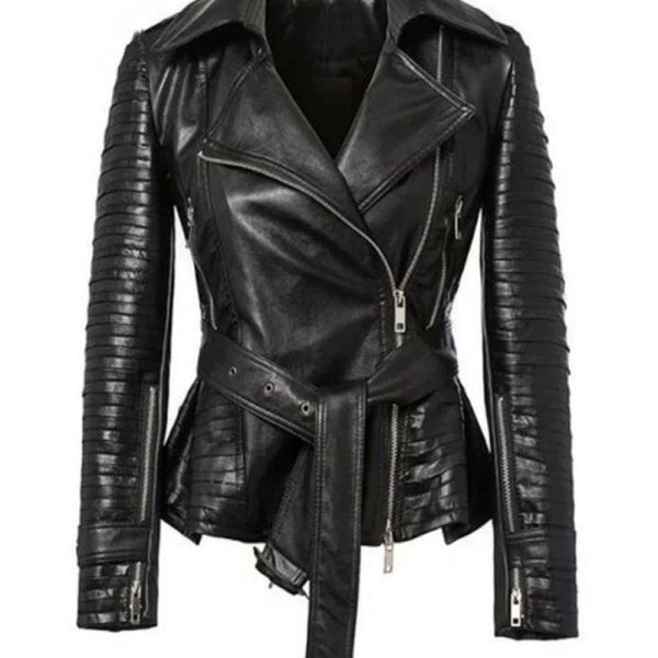 Women's Designer Black Sheep Leather Steampunk Jacket