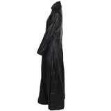 Women's Black Long Length Gothic Leather Trench Long Overcoat