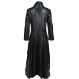 Women's Black Long Length Gothic Leather Trench Long Overcoat