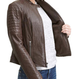 Womens Quilted Sleeves Brown Leather Jacket