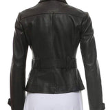 Women's Shirt Collar Style Black Leather Jacket